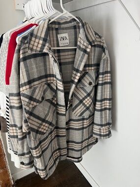 ZARA Plaid Shacket in Beige, Gray and Black